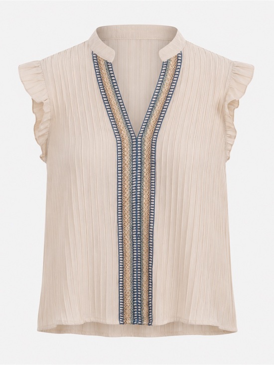 unbranded Tops - Women’s Boho Embroidered Flutter Sleeve Blouse Cream Blue Size L (est)